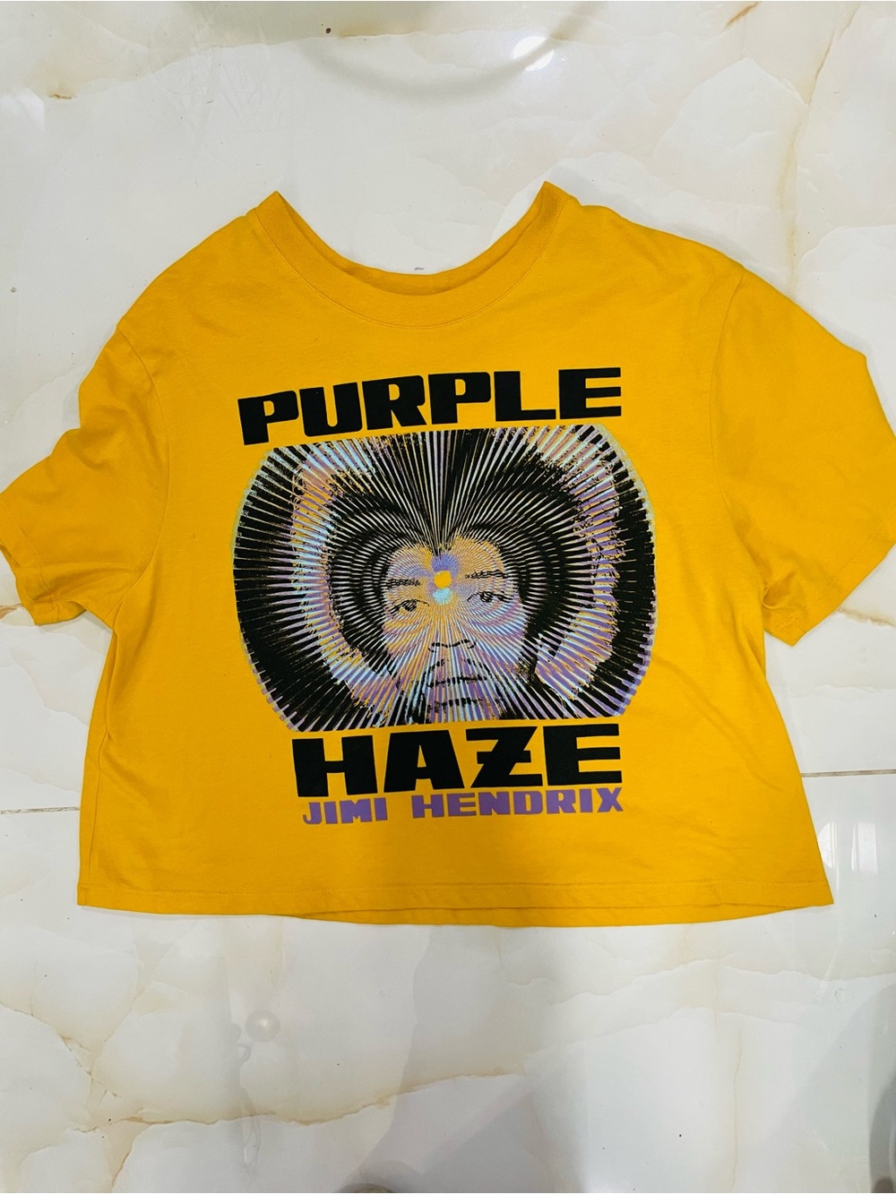 Karl Ferris Collection Yellow "Purple Haze" Jimi Hendrix Graphic Cropped Tee